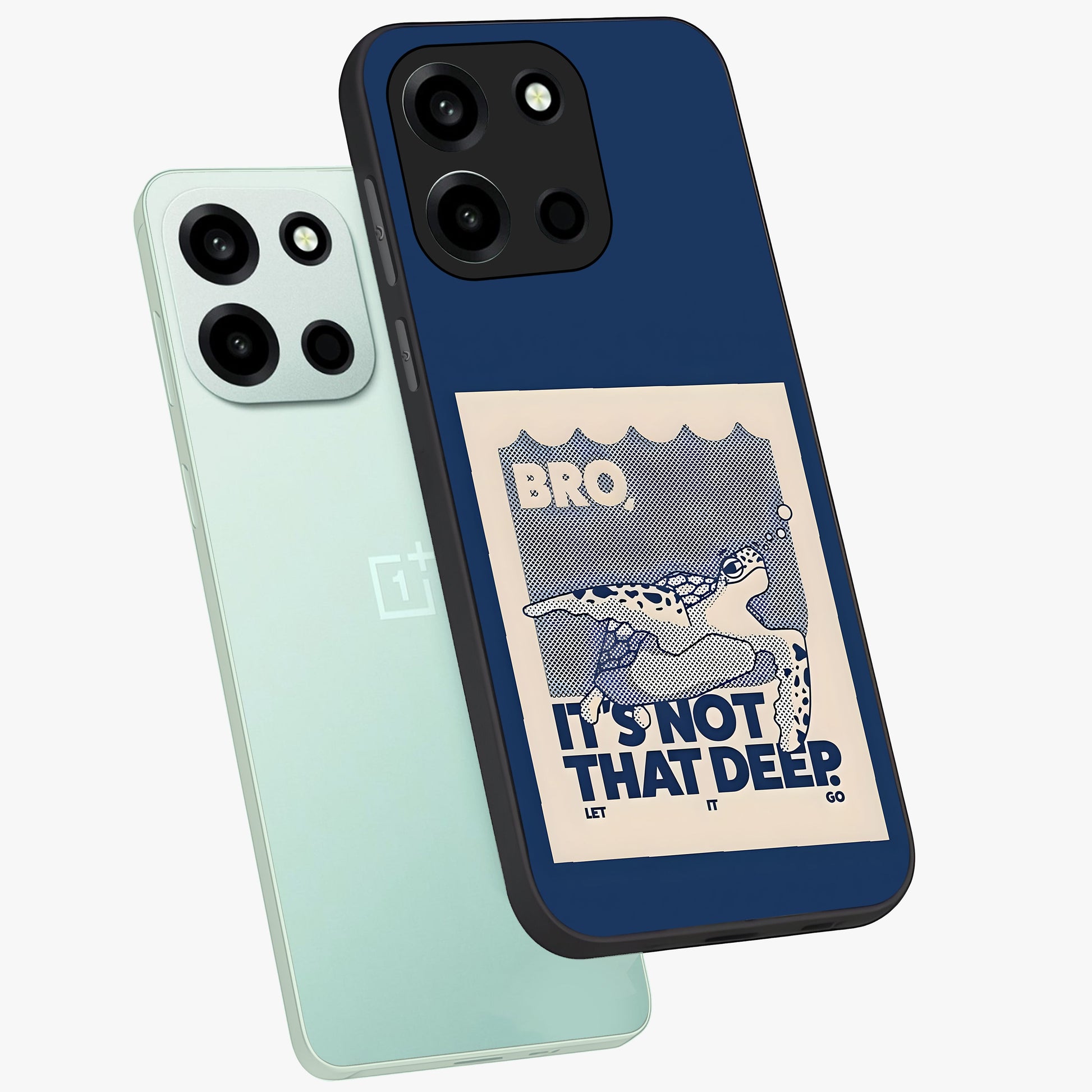 Worry Less Swim Glass Case displayed in angled mockup highlighting fun typography design with relaxed aesthetic style.