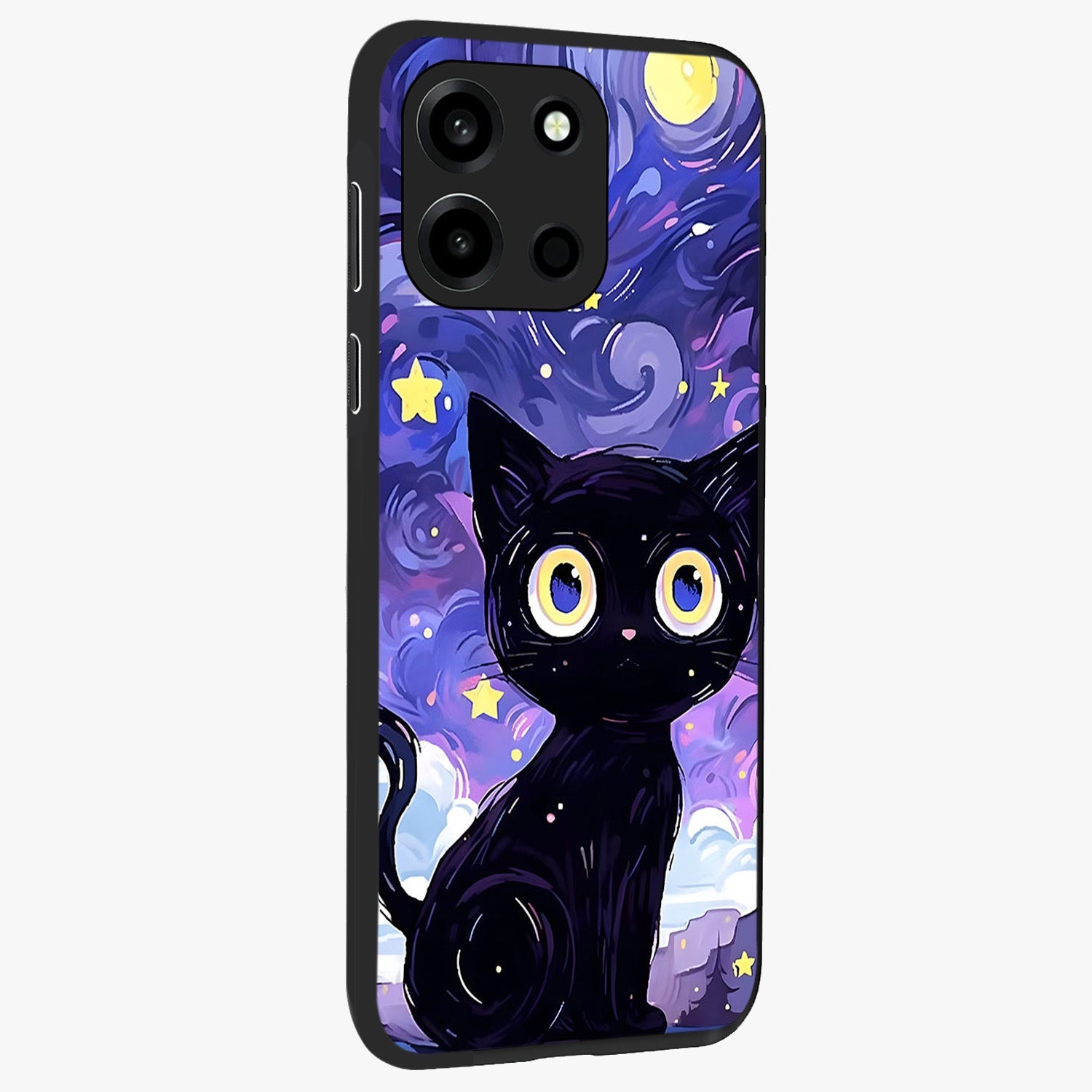 Abstract Cat Art Glass Case upright view showcasing creative feline illustration and aesthetic artistic style.