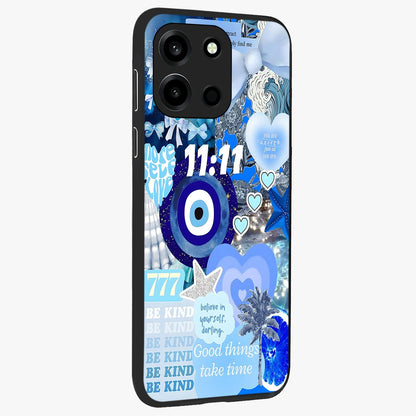 Aesthetic Be Kind Eye Glass Case upright view showcasing stylish eye illustration with positive message theme.
