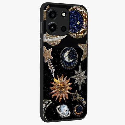 Celestial Gem Constellations Glass Case upright view showcasing cosmic constellation artwork with celestial aesthetic style.