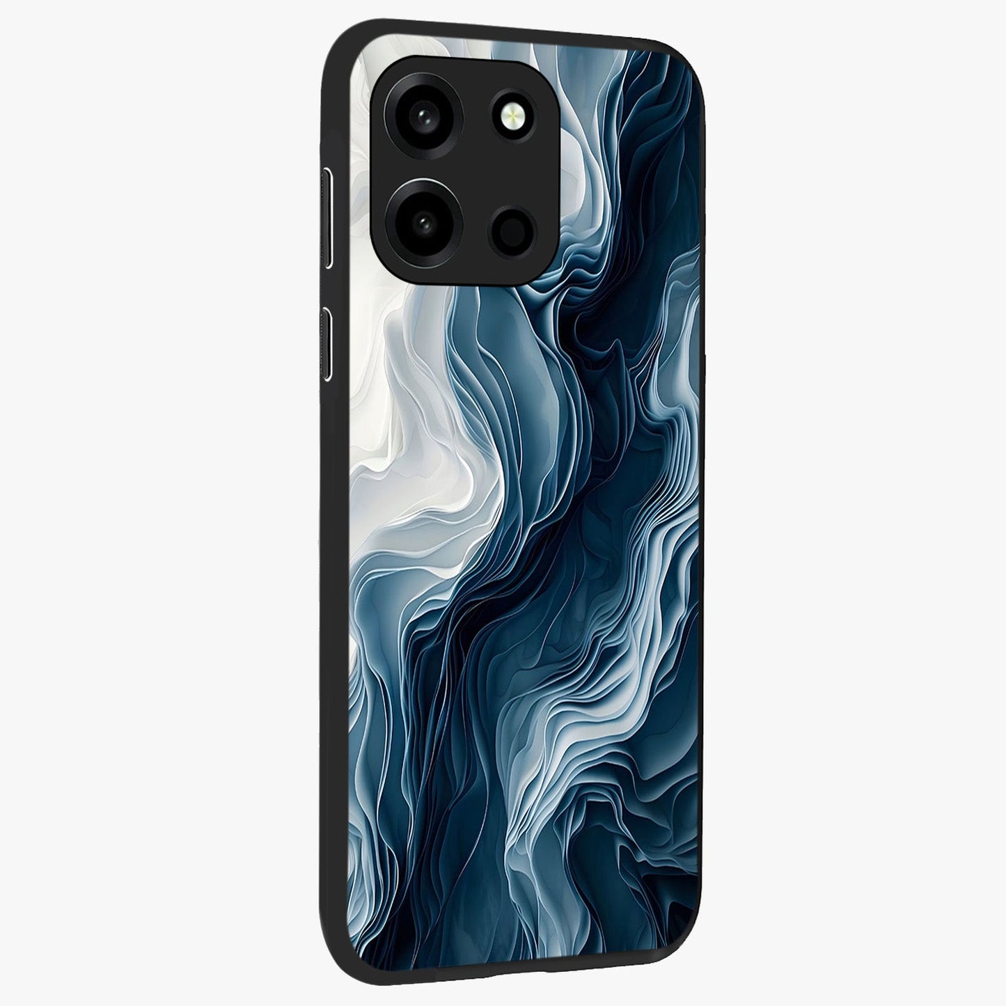 Ethereal Paper Marble Glass Case upright view showcasing smooth marble artwork with refined minimalist theme.