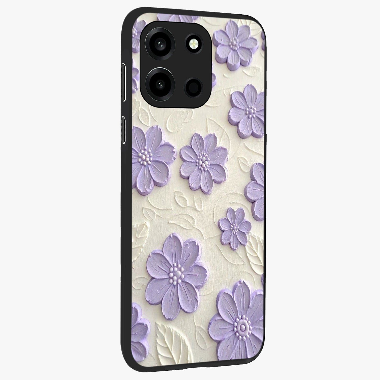 Floral Wall Art With Purple Flowers Glass Case upright view showcasing elegant purple flower artwork with decorative floral theme.
