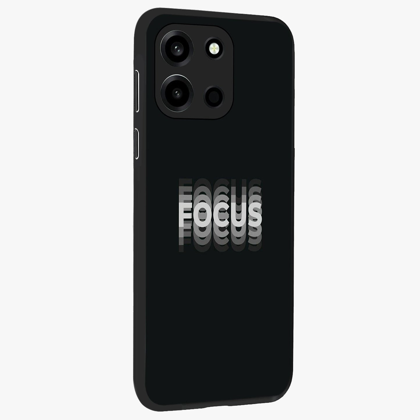 Focused Blade Discipline Glass Case upright view showcasing strong typography statement with sleek motivational theme.