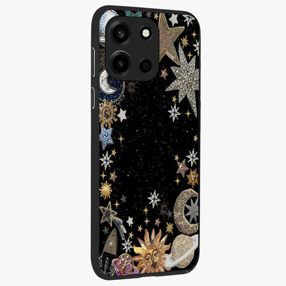 Galactic Jewel Stars Glass Case upright view showcasing glittering star jewel artwork with vibrant galaxy theme.