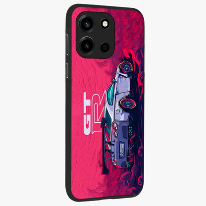 GT-R Car Pattern Glass Case upright view showcasing dynamic car pattern artwork with modern sports theme.