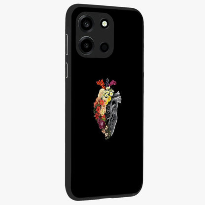 Heart With Flowers Glass Case upright view showcasing decorative heart and floral artwork with sweet romantic theme.
