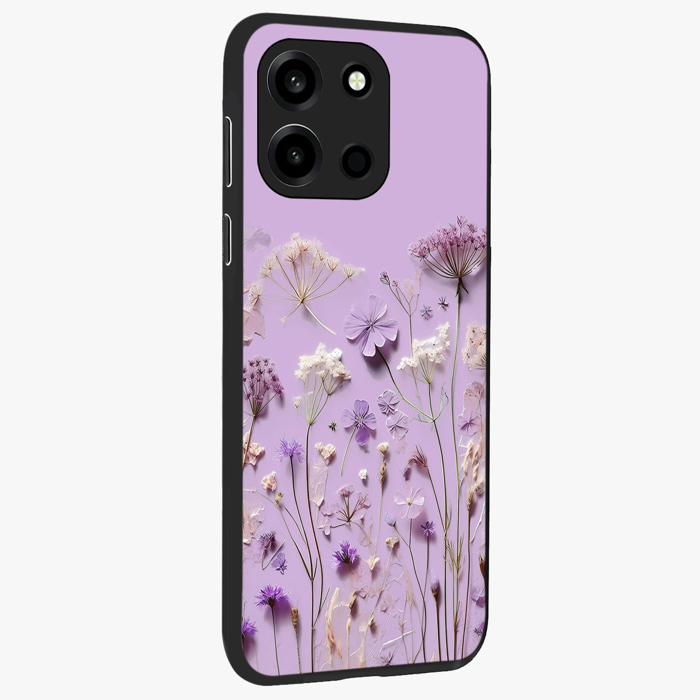 Lavender Blossom Dream Glass Case upright view showcasing delicate lavender blossom artwork with peaceful floral theme.