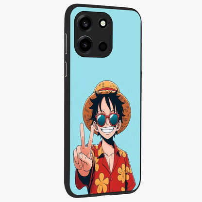 Luffy Summer Anime Vibe Glass Case upright view showcasing dynamic anime artwork with bright adventurous theme.