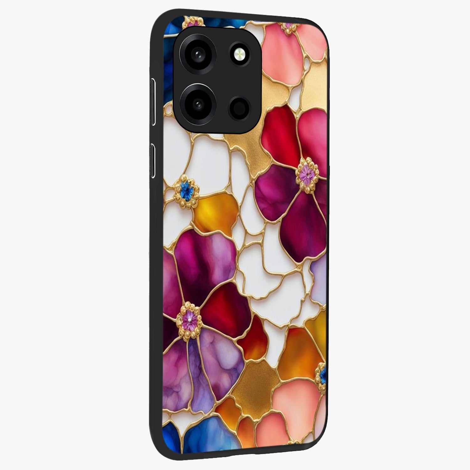 Marble Flower Pattern Glass Case upright view showcasing decorative marble flower artwork with refined style.