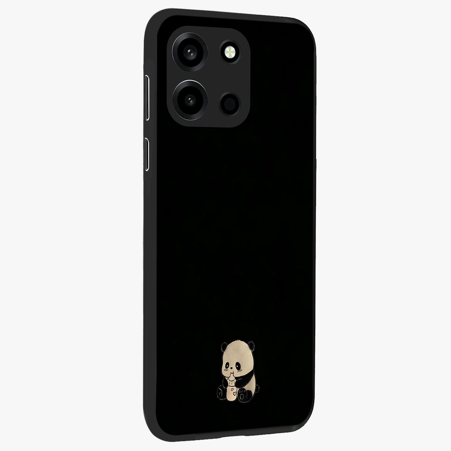 Midnight Panda Love Glass Case upright view showcasing charming panda artwork with playful romantic theme.