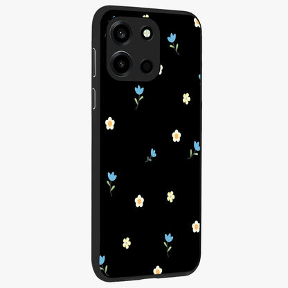 Minimal Petal Whispers Glass Case upright view showcasing elegant floral artwork with modern minimalist style.