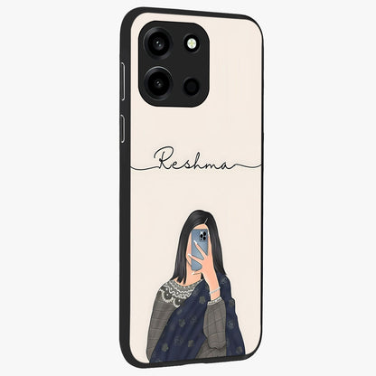 Mirror Mood Muse With Custom Name Glass Case upright view showcasing artistic mirror themed artwork with personalized aesthetic.