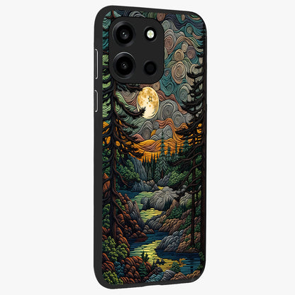 Moonlight Forest Dream Glass Case upright view showcasing magical forest artwork with calm night theme.