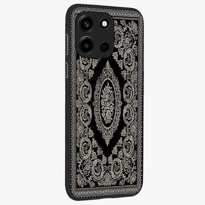 Noir Bloom Elegance Glass Case upright view showcasing graceful floral artwork with luxurious dark theme.