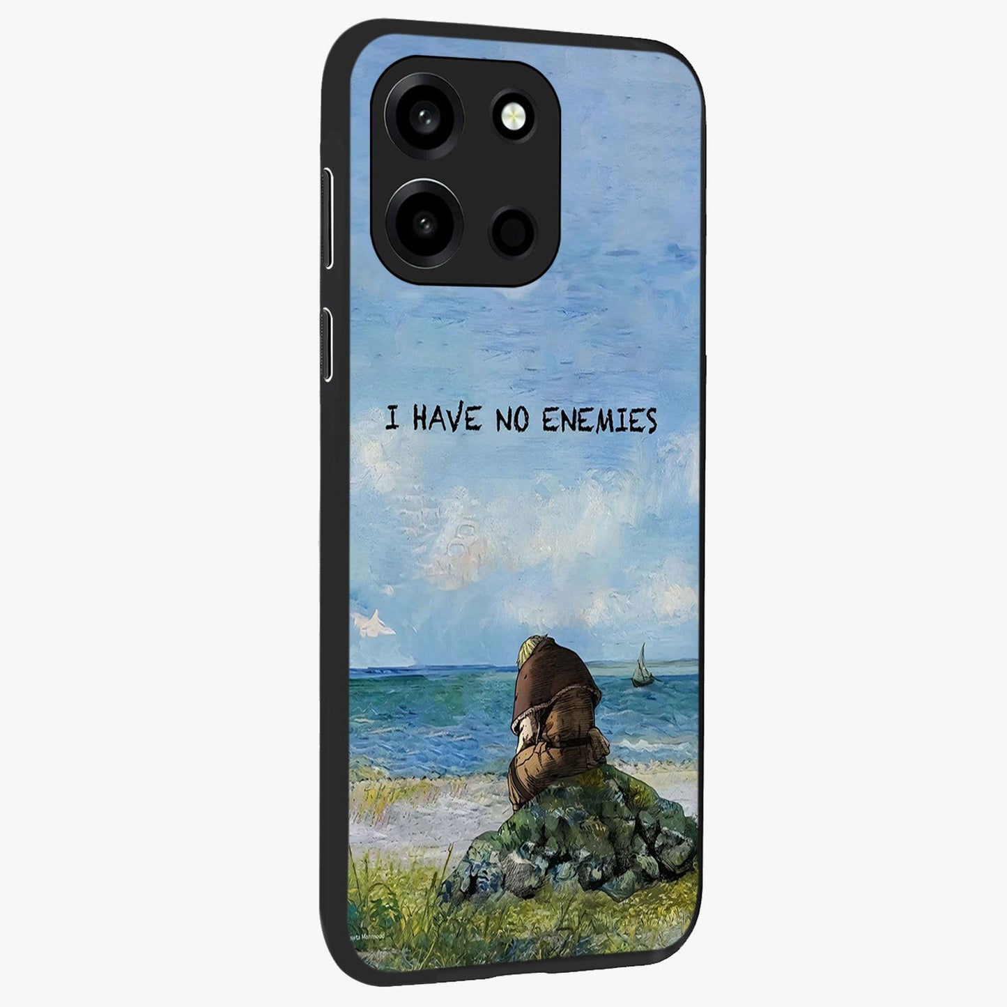 Peace Beyond War Glass Case upright view showcasing powerful peace symbol artwork with inspirational theme.