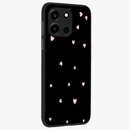 Pink Love Drops Glass Case upright view showcasing charming heart drop artwork with romantic playful theme.