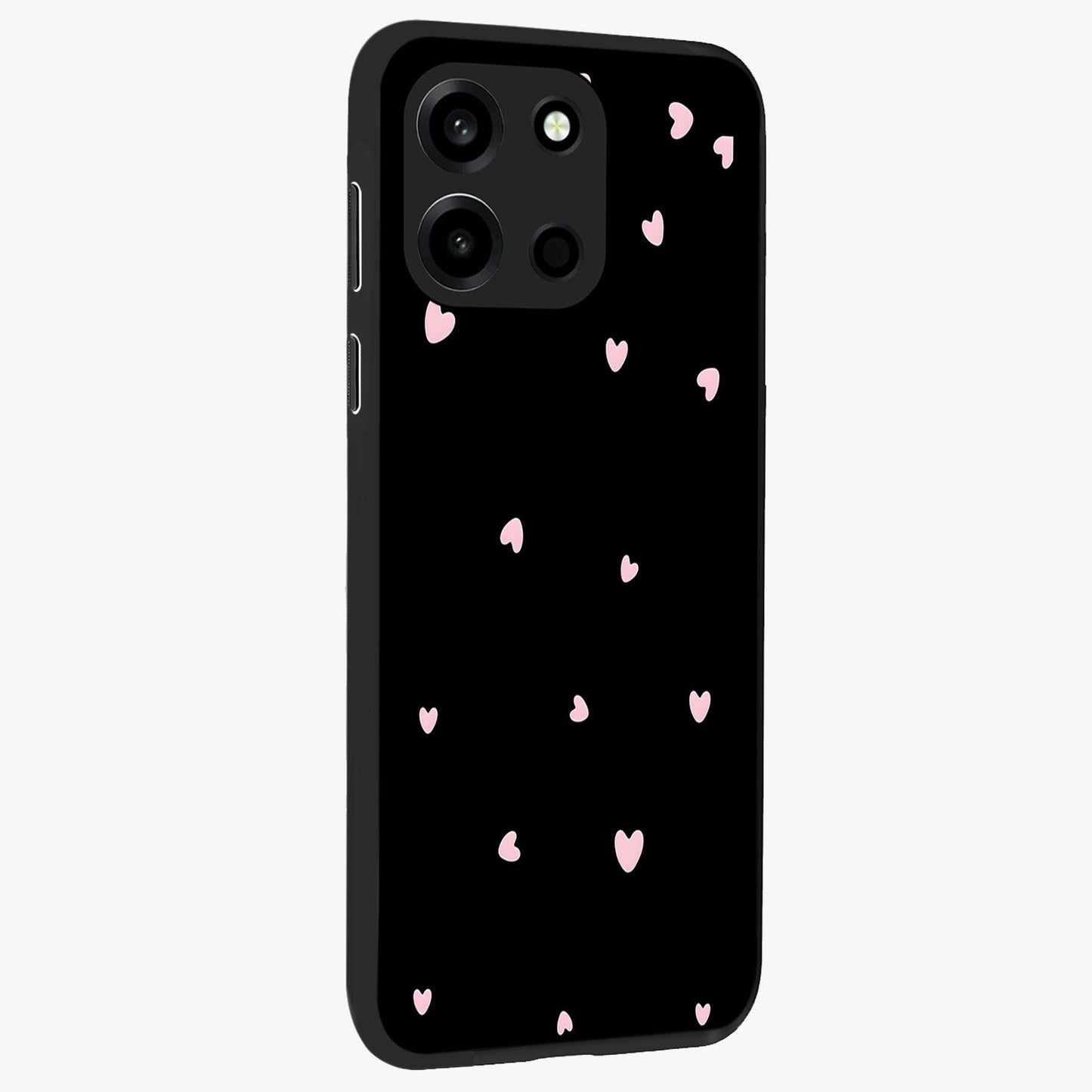 Pink Love Drops Glass Case upright view showcasing charming heart drop artwork with romantic playful theme.