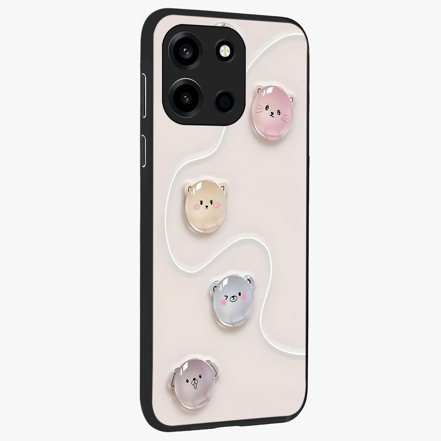 Puffy Face Parade Glass Case upright view showcasing adorable character artwork with cheerful animated theme.