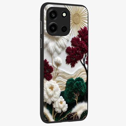 Radiant Bloom Elegance Glass Case upright view showcasing decorative flower artwork with refined botanical theme.