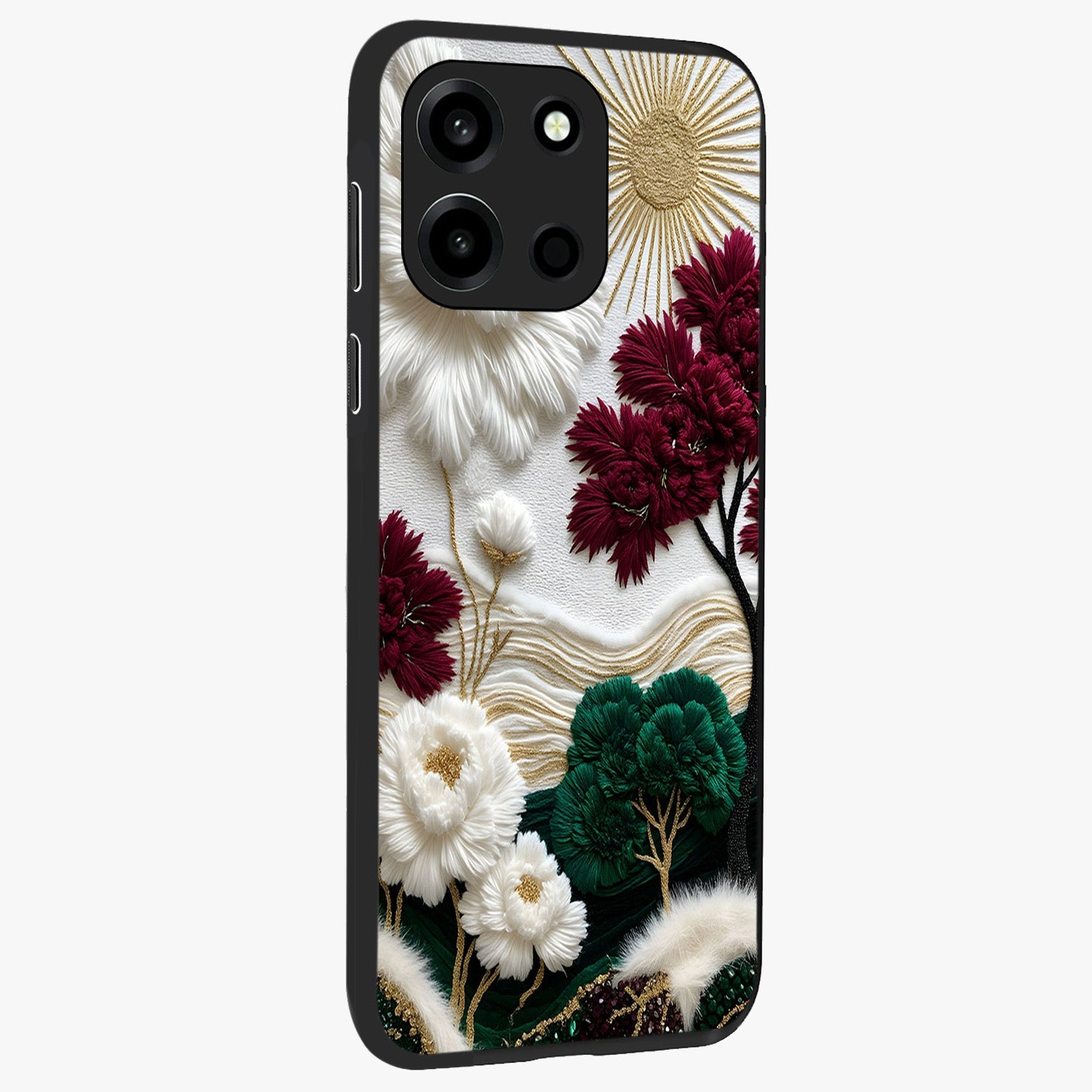 Radiant Bloom Elegance Glass Case upright view showcasing decorative flower artwork with refined botanical theme.