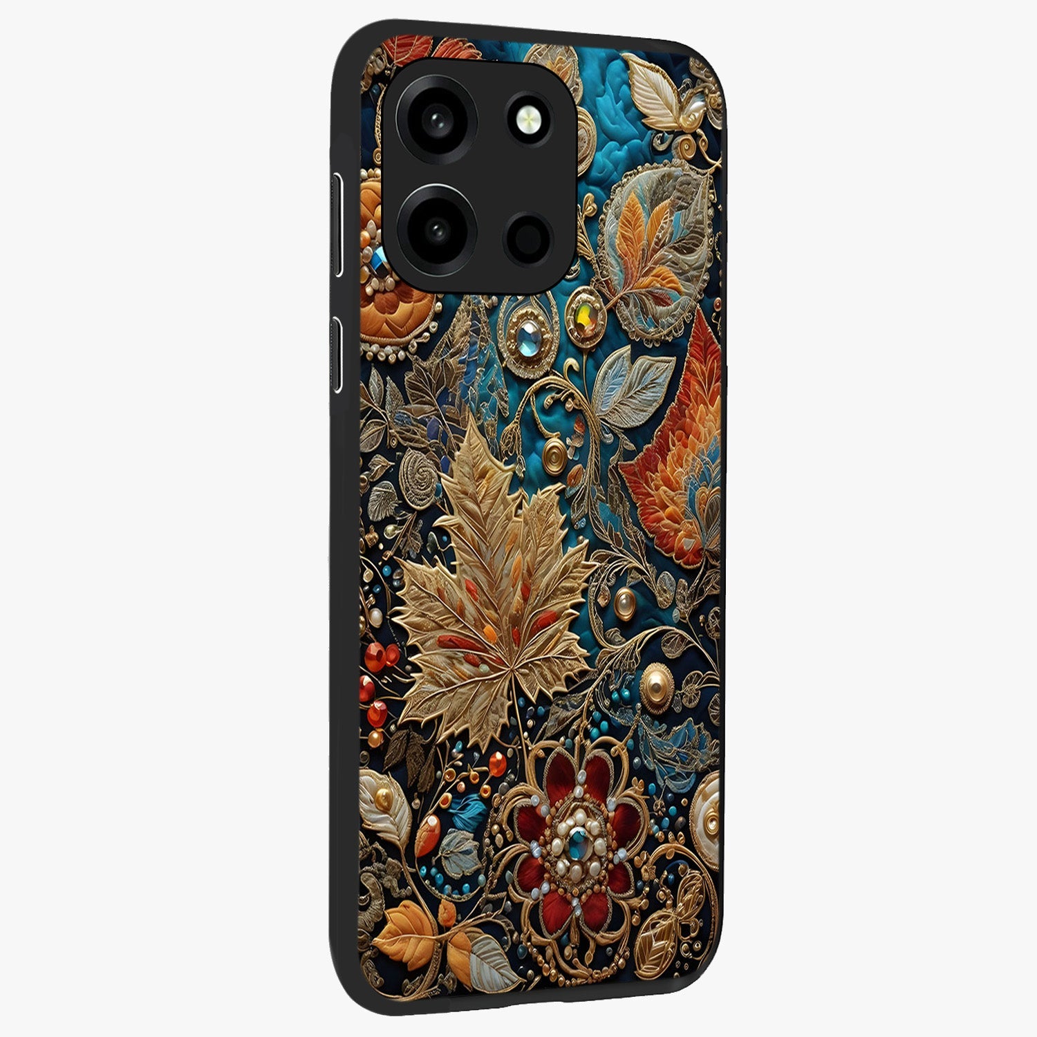 Royal Jewel Garden Glass Case upright view showcasing rich floral artwork with luxurious garden theme.