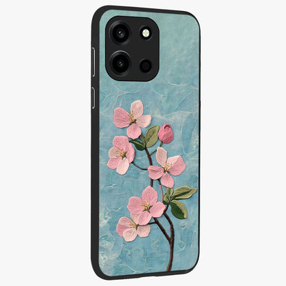 Threaded Blossom Breeze Glass Case upright view showcasing graceful flower artwork with calm botanical theme.