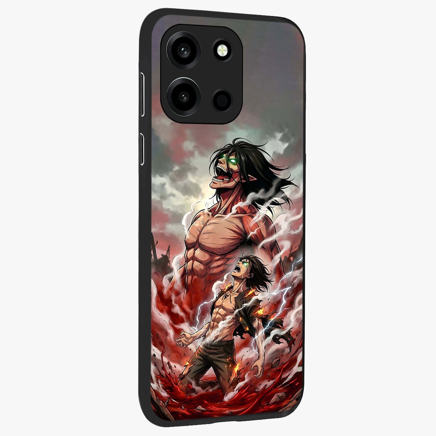 Titan Awakening Fury Glass Case upright view showcasing intense titan artwork with epic fantasy theme.