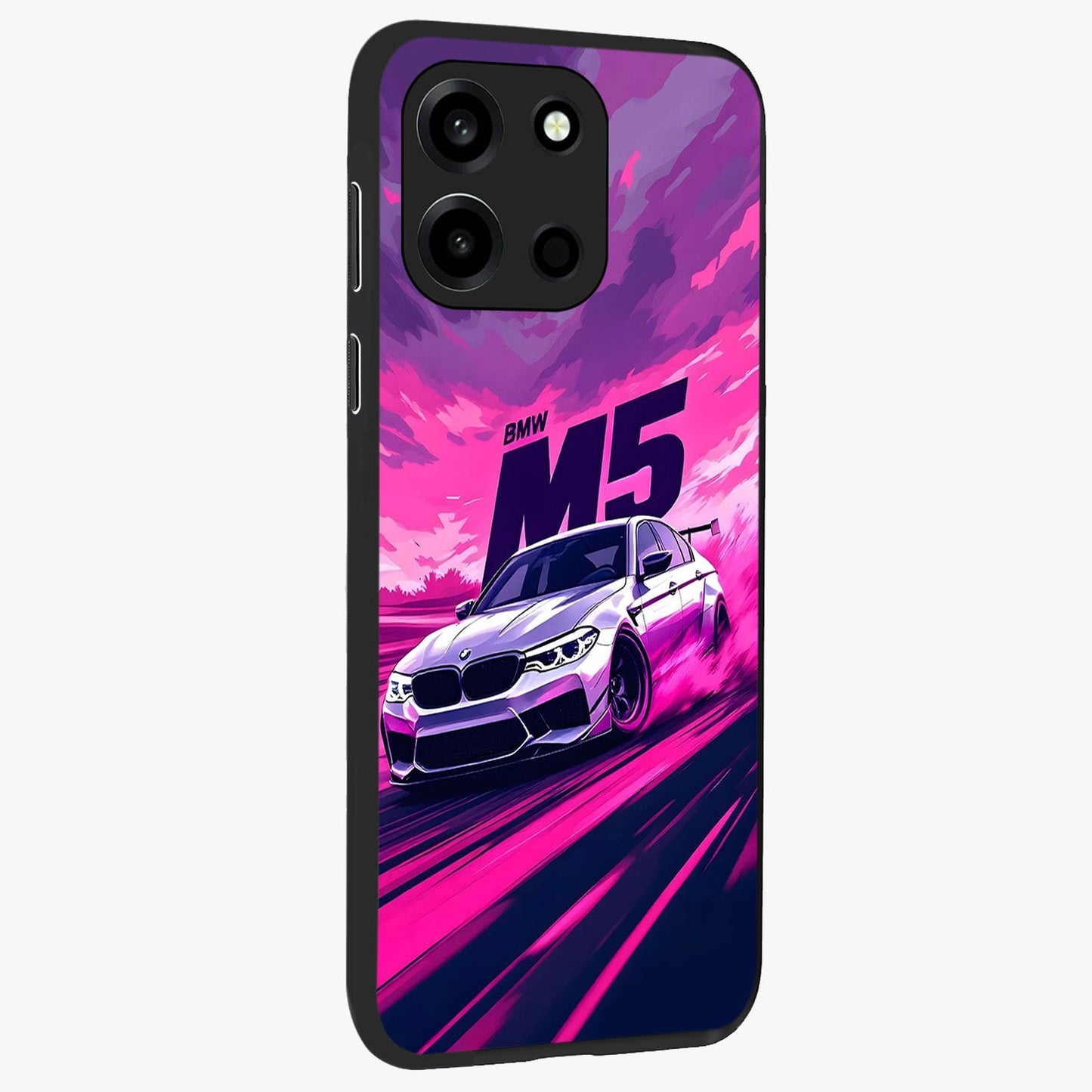 Velocity Drift Pulse Glass Case upright view showcasing powerful racing artwork with energetic motorsport theme.