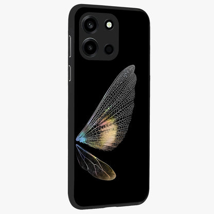 Whispers Of Wings Glass Case upright view showcasing elegant wing artwork with light airy theme.