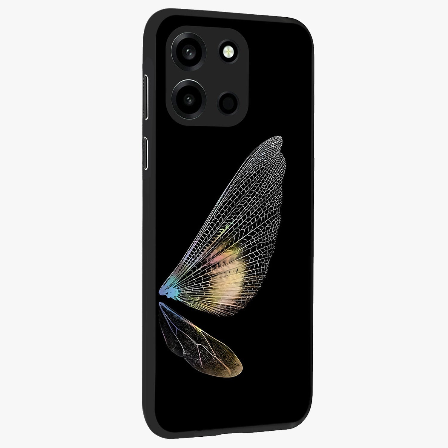 Whispers Of Wings Glass Case upright view showcasing elegant wing artwork with light airy theme.