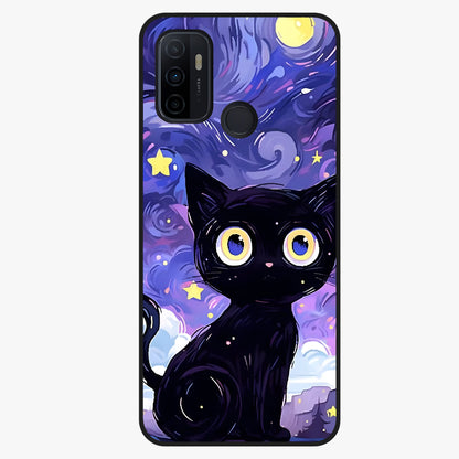 Abstract Cat Art Glass Case showing flat back view with artistic cat illustration and glossy glass finish.
