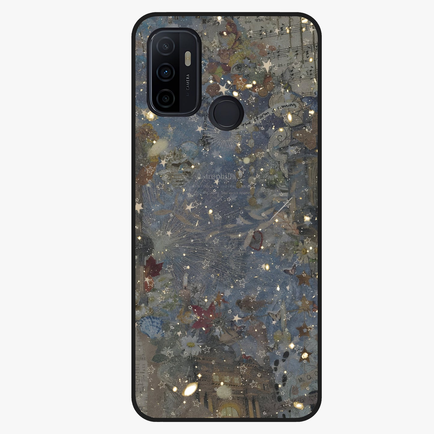Aesthetic Astrolophia Glass Case showing flat back view with dreamy aesthetic design and glossy glass finish.