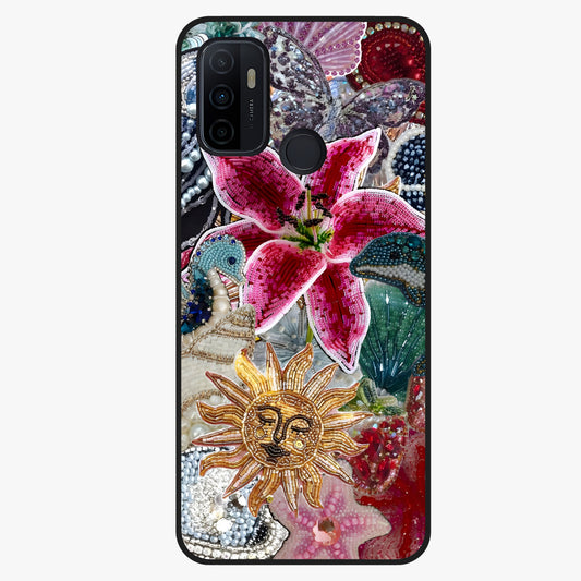 Beaded Garden Fantasy Glass Case showing flat back view with dreamy garden bead artwork and glossy glass finish.