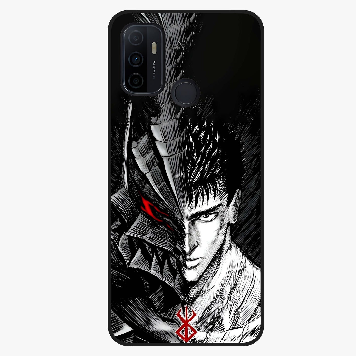 Berserker Blood Oath Glass Case showing flat back view with fierce warrior inspired artwork and glossy glass finish.