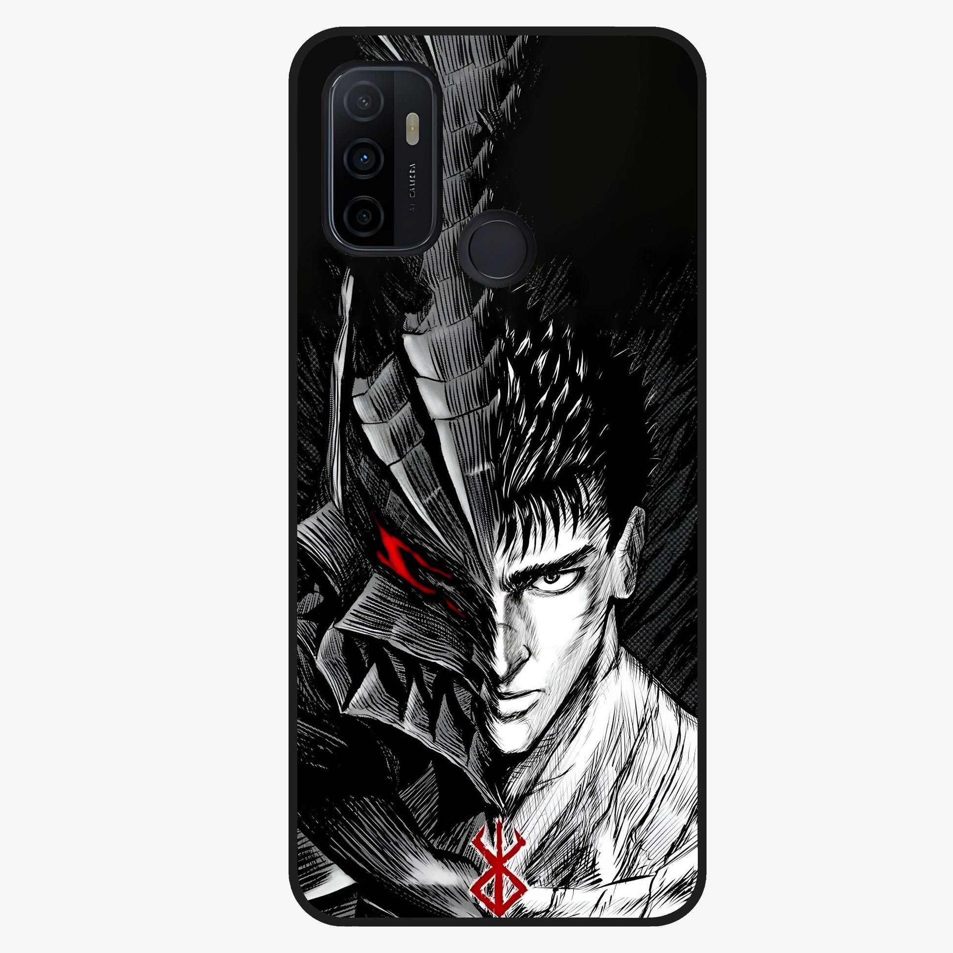 Berserker Blood Oath Glass Case showing flat back view with fierce warrior inspired artwork and glossy glass finish.