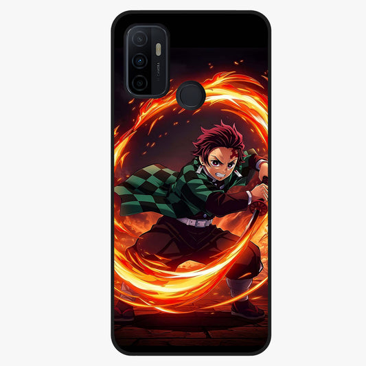 Blazing Sword Resolve Glass Case showing flat back view with fiery sword artwork and glossy glass finish.