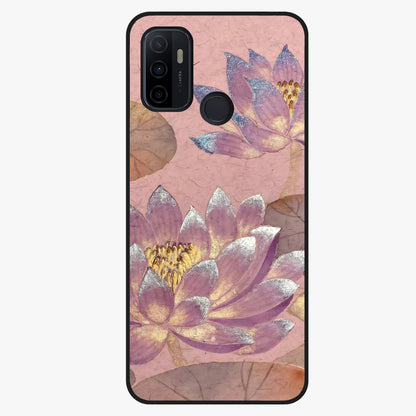 Blossom Mist Lotus Glass Case showing flat back view with serene lotus blossom artwork and glossy glass finish.