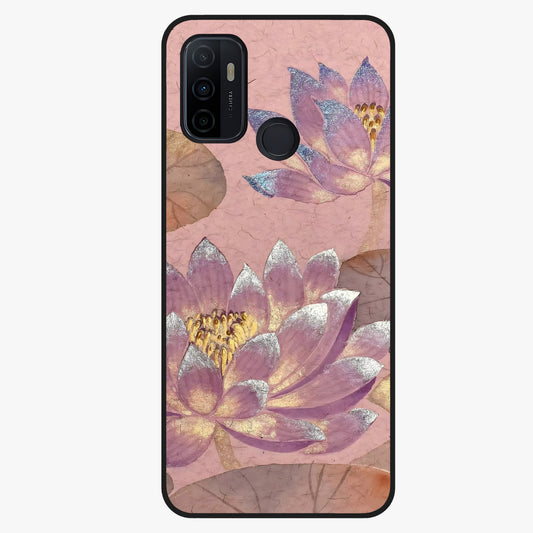 Blossom Mist Lotus Glass Case showing flat back view with serene lotus blossom artwork and glossy glass finish.