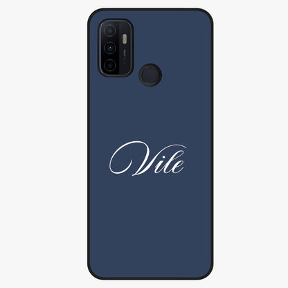 Blue Background Personalized Custom Name Glass Case showing flat back view with minimal blue background and custom name design.