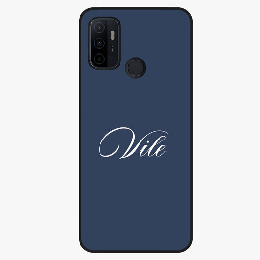 Blue Background Personalized Custom Name Glass Case showing flat back view with minimal blue background and custom name design.