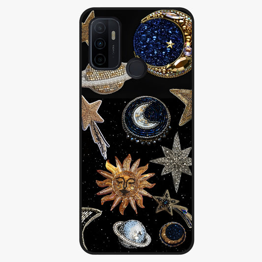 Celestial Gem Constellations Glass Case showing flat back view with sparkling constellation artwork and glossy glass finish.