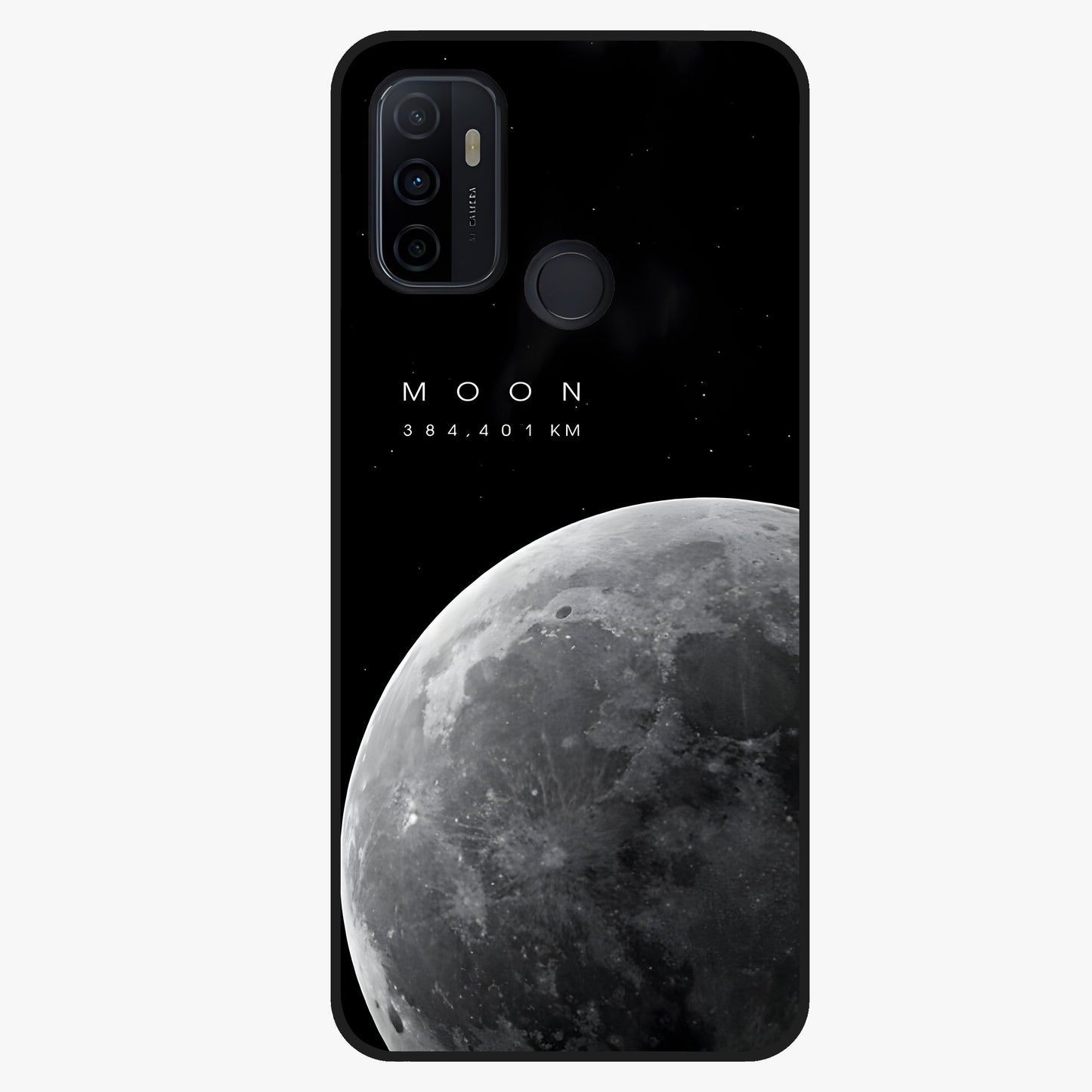 Cosmic Moon Glow Glass Case showing flat back view with glowing moon artwork and glossy glass finish.