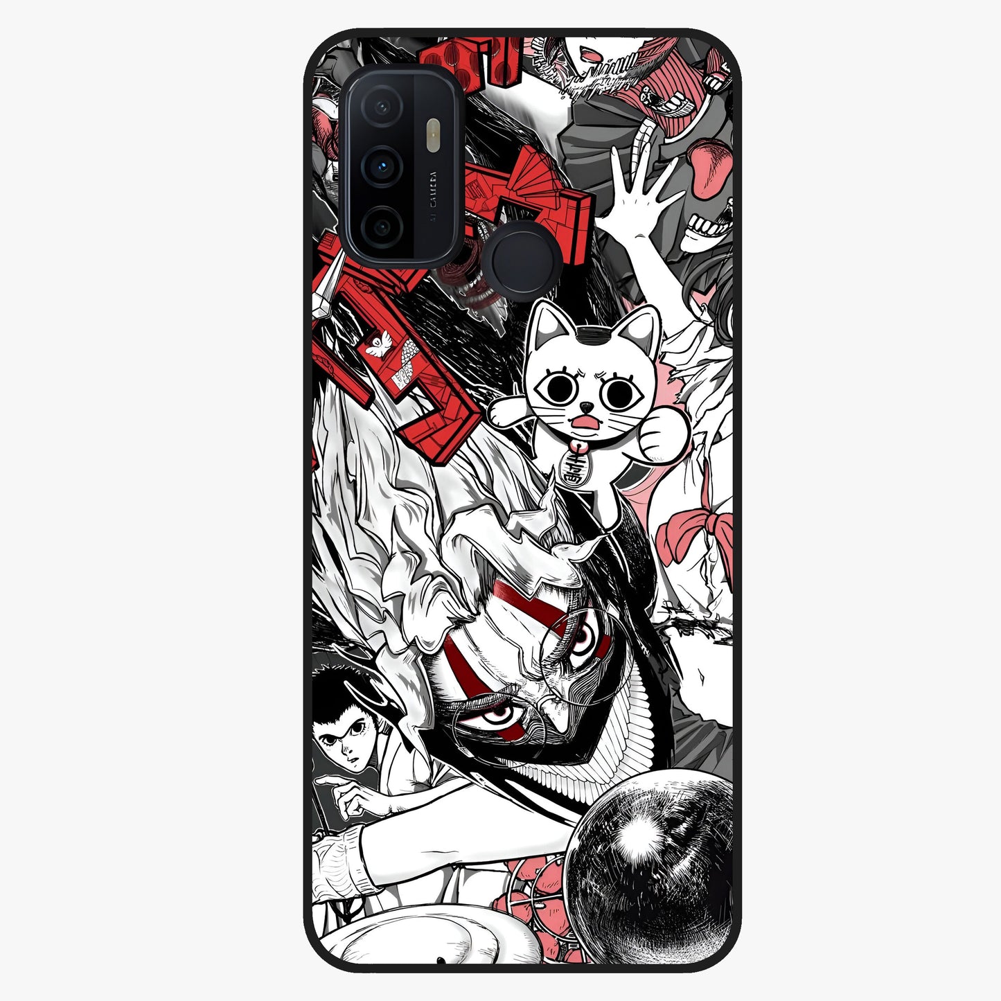 Crimson Chaos Panel Glass Case showing flat back view with bold crimson abstract artwork and glossy glass finish.