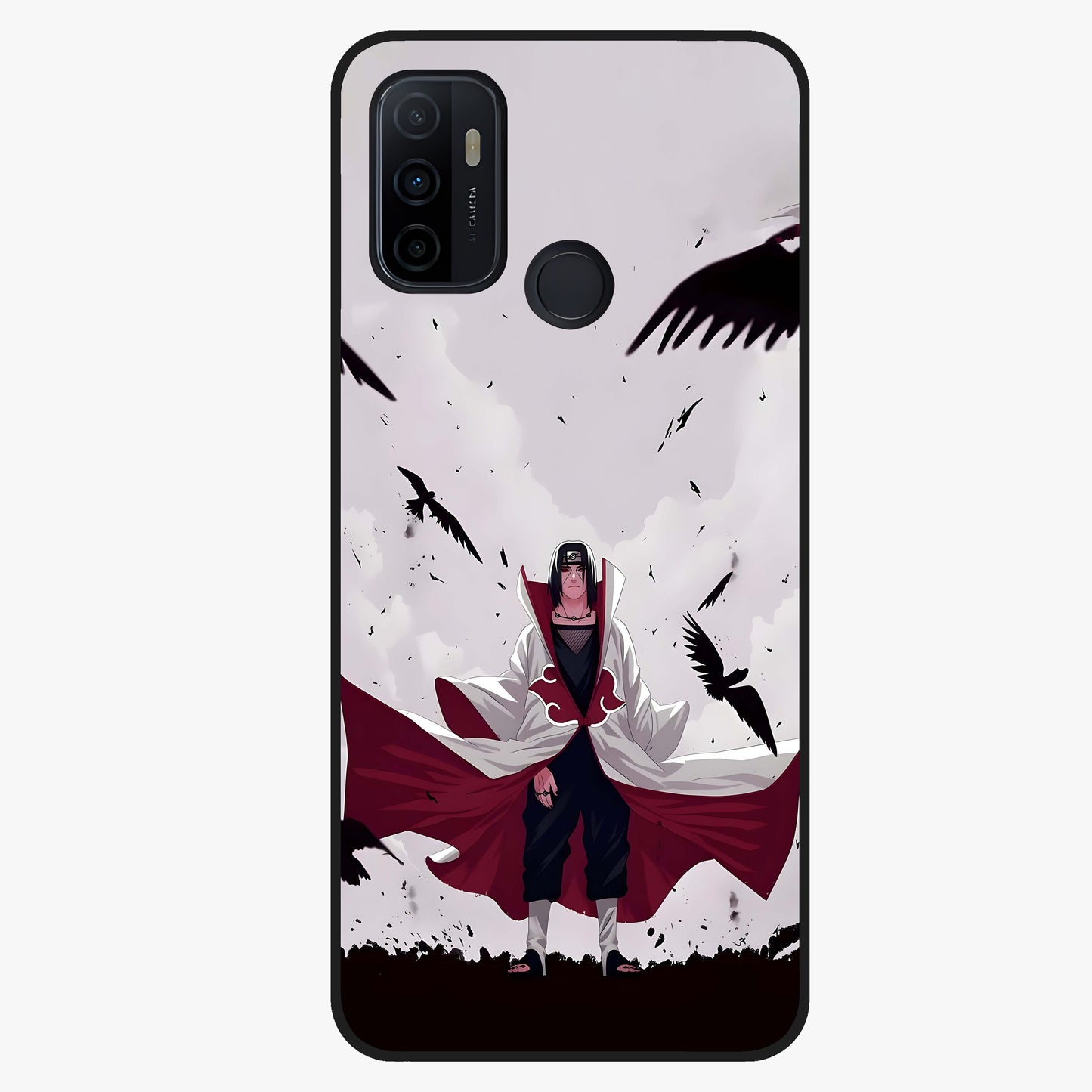 Crimson Crow Ascension Glass Case showing flat back view with mystical crow artwork and glossy glass finish.