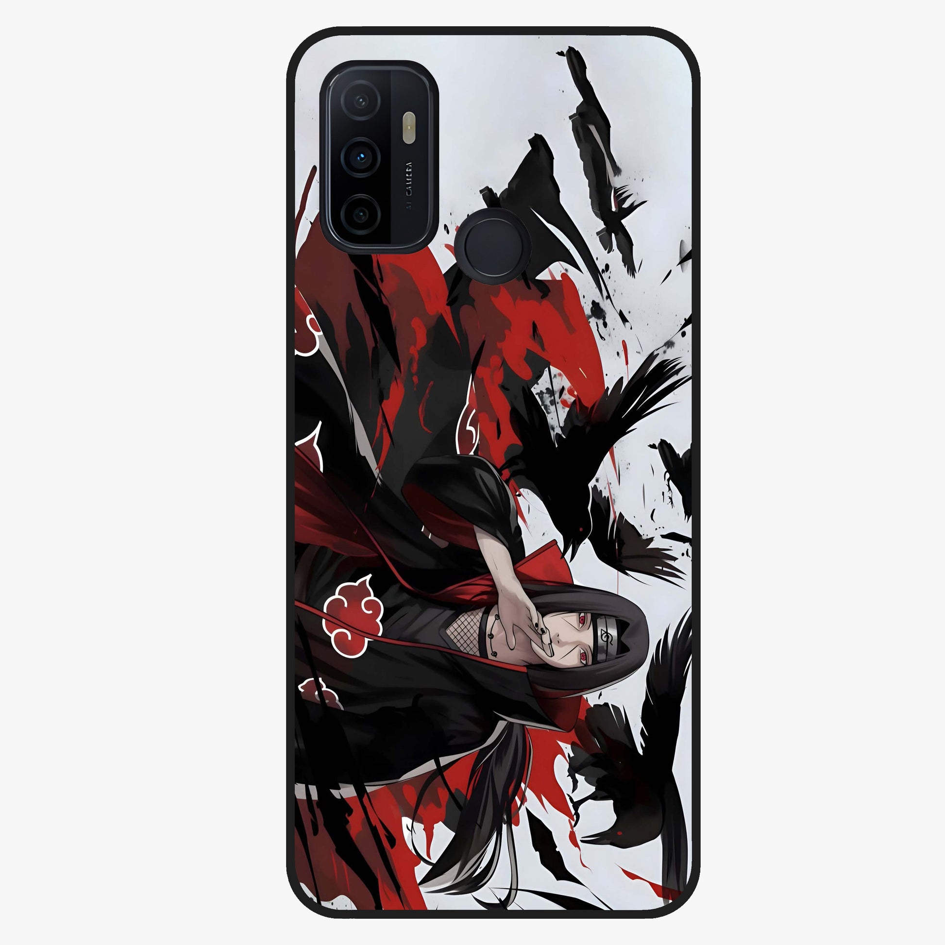 Crimson Crow Illusion Glass Case showing flat back view with artistic crow illusion artwork and glossy glass finish.