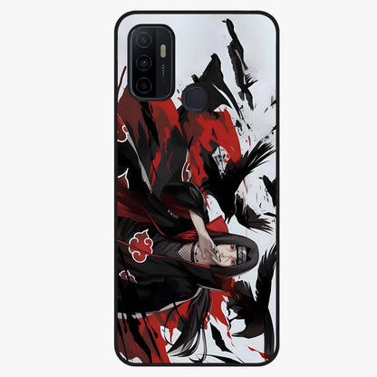Crimson Crow Illusion Glass Case showing flat back view with artistic crow illusion artwork and glossy glass finish.