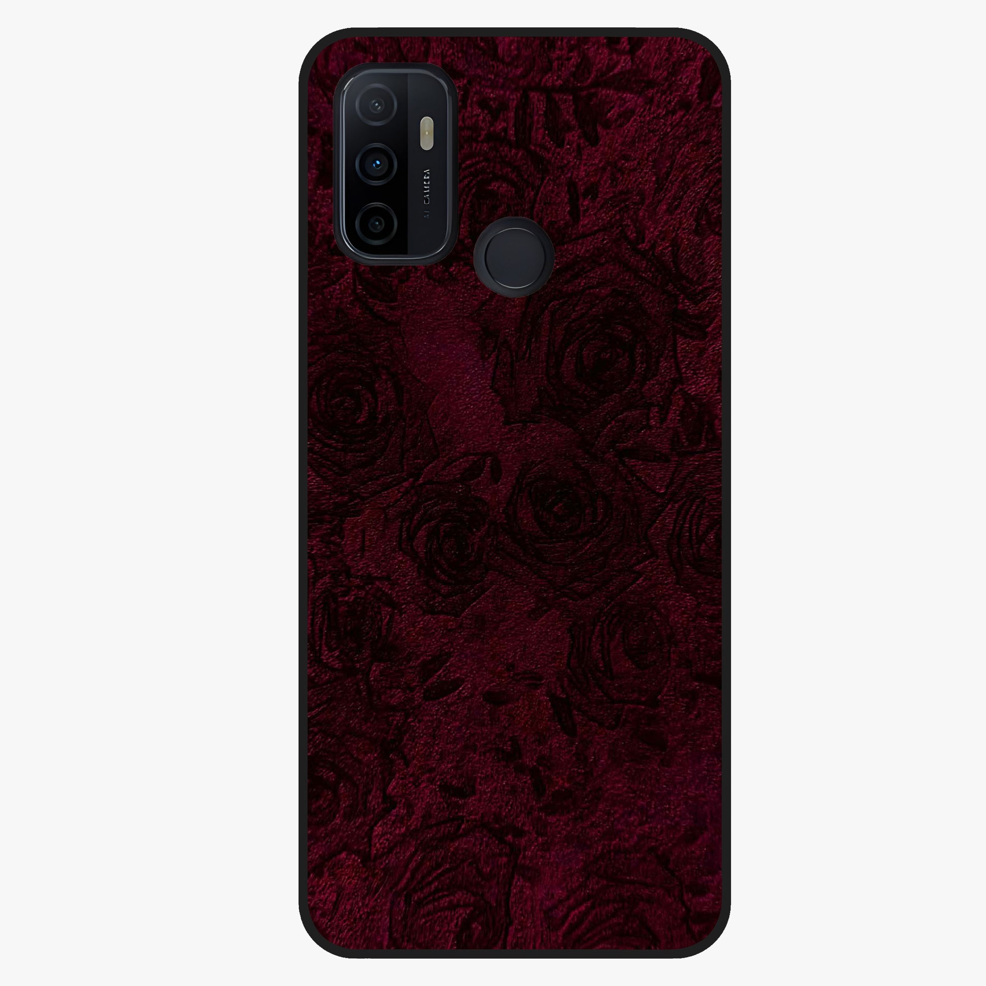 Crimson Fade Flow Glass Case showing flat back view with flowing crimson gradient artwork and glossy glass finish.
