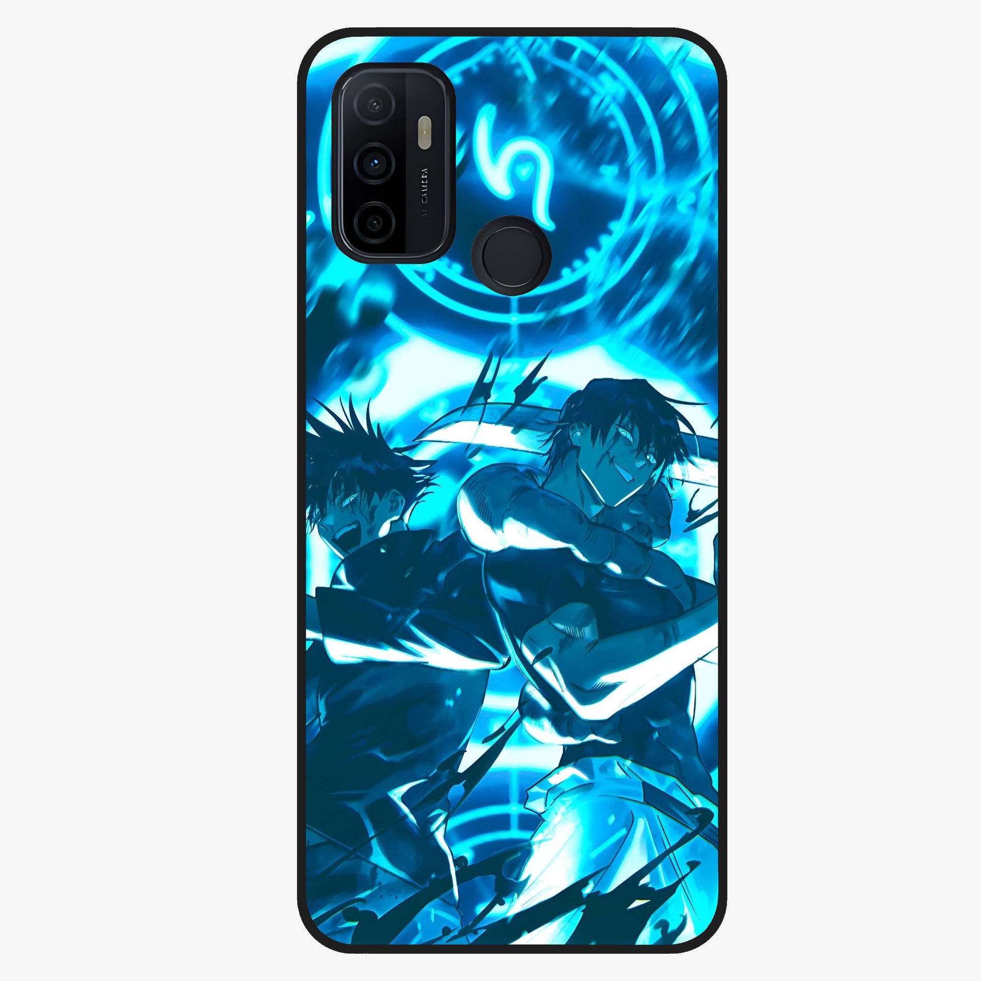 Cursed Energy Clash Glass Case showing flat back view with intense cursed energy artwork and glossy glass finish.