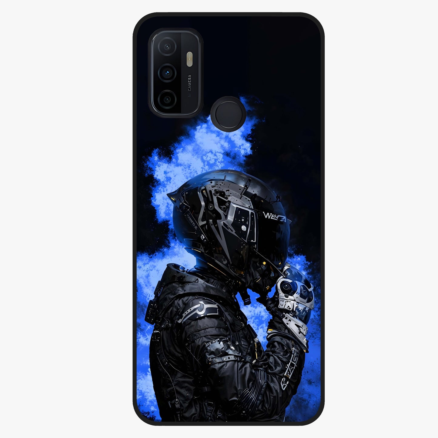 Cyber Sentinel Protocol Glass Case showing flat back view with futuristic cyber themed artwork and glossy glass finish.