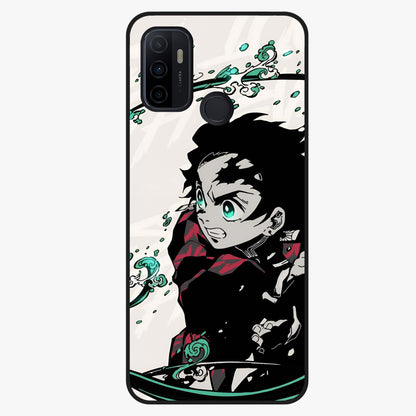 Demon Slayer Glass Case showing flat back view with bold anime inspired artwork and glossy glass finish.